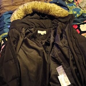 Michael Kors Black Puffer Jacket with Fur Trim